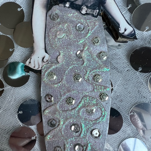 handcrafted wall plaque mixed media mermaid Victorian silver stars - Picture 3 of 6